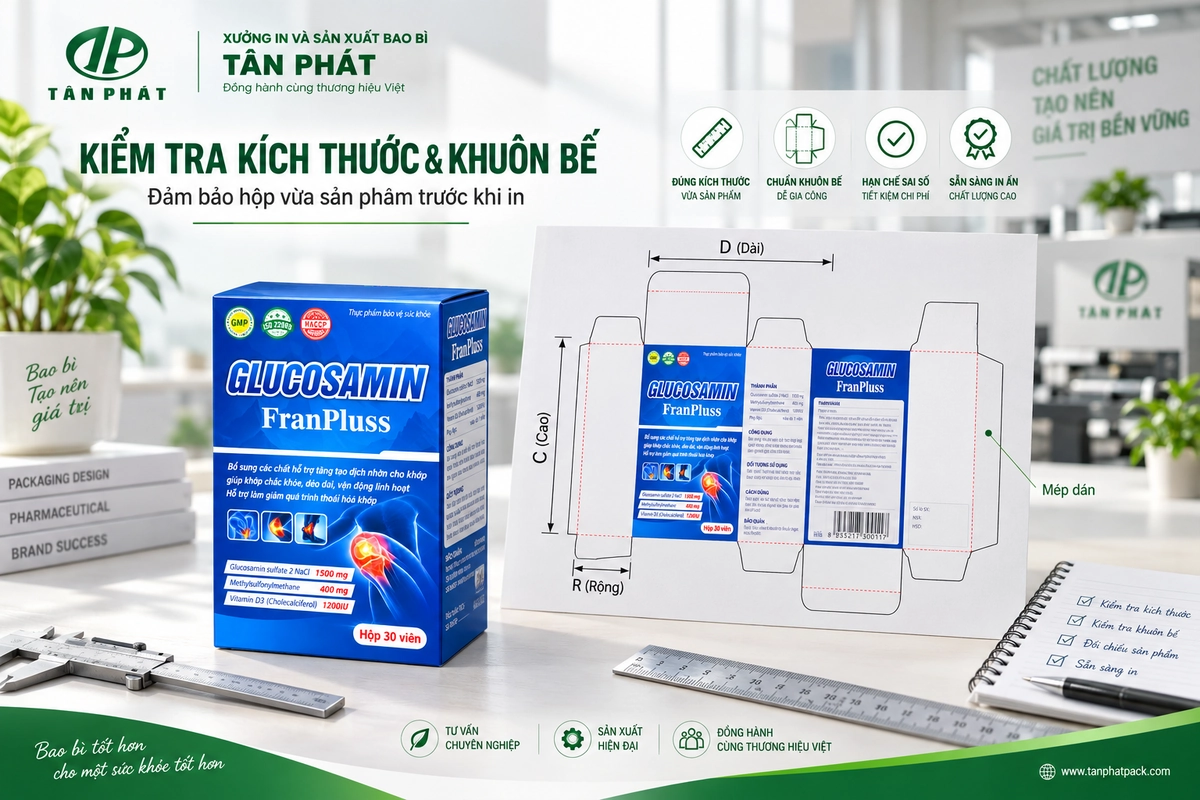 Kiểm tra kích thước và khuôn bế hộp giấy dược phẩm trước khi in