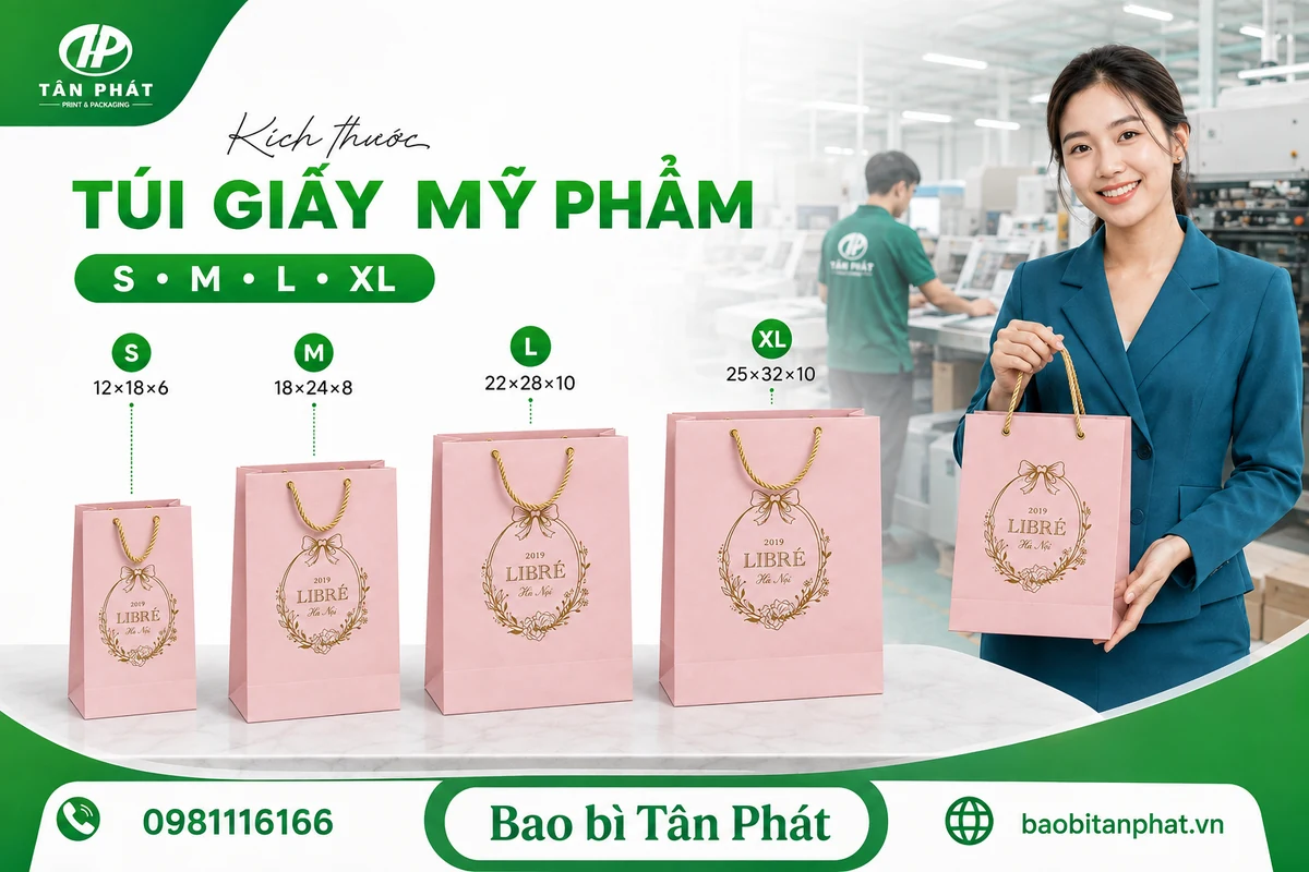 Các kích thước túi giấy mỹ phẩm tham khảo theo nhóm sản phẩm