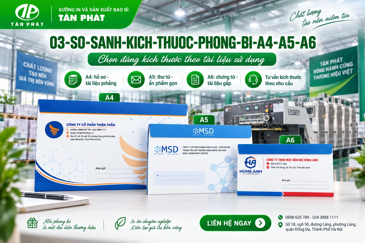 So sánh kích thước phong bì A4 A5 A6 theo tài liệu sử dụng