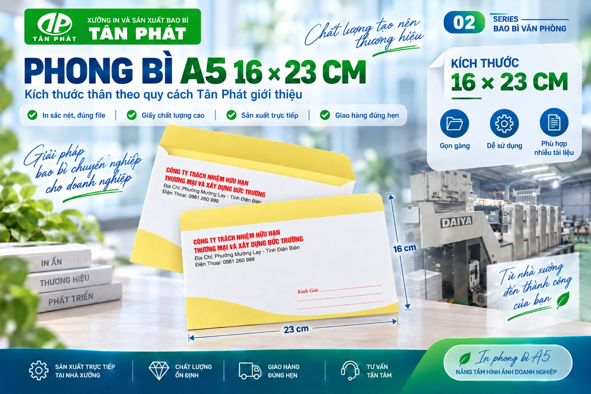 Tài liệu khổ A5 đặt thực tế bên trong phong bì A5