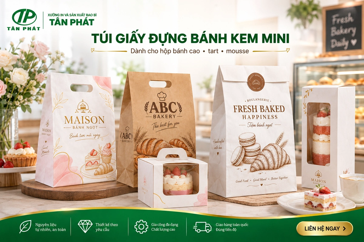 Túi giấy đựng bánh kem mini và hộp bánh cao