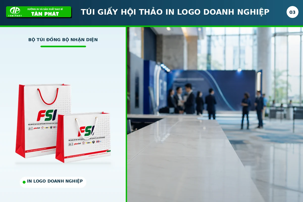 Túi giấy hội thảo in logo doanh nghiệp đồng bộ nhận diện