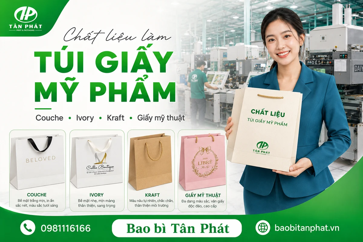 Chất liệu Couche Ivory Kraft và giấy mỹ thuật làm túi mỹ phẩm