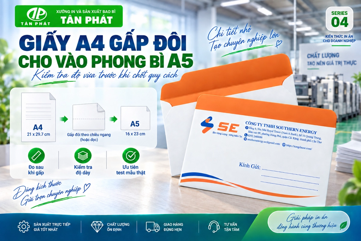 Giấy A4 gấp đôi để kiểm tra độ vừa với phong bì A5