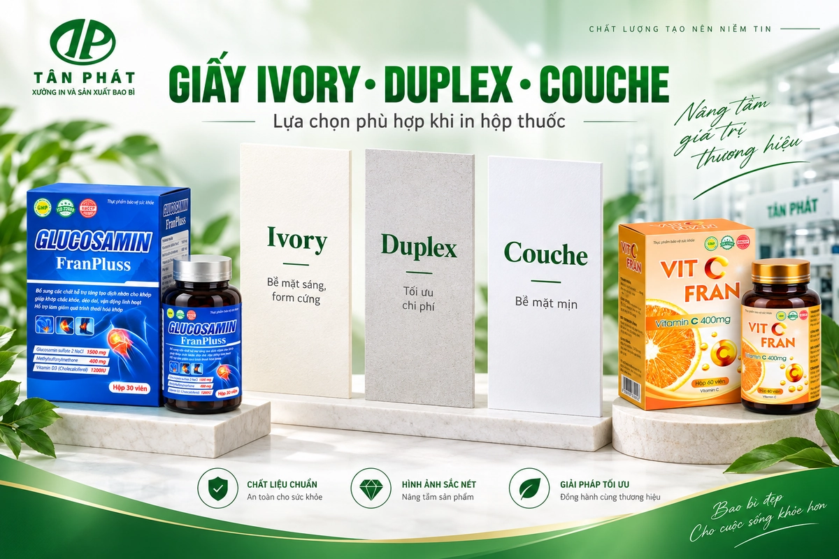 So sánh giấy Ivory Duplex và Couche dùng in hộp thuốc
