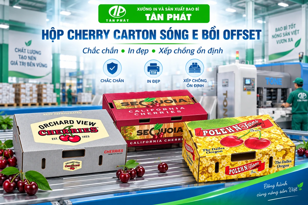 Hộp cherry carton sóng E bồi giấy in offset chắc và đẹp