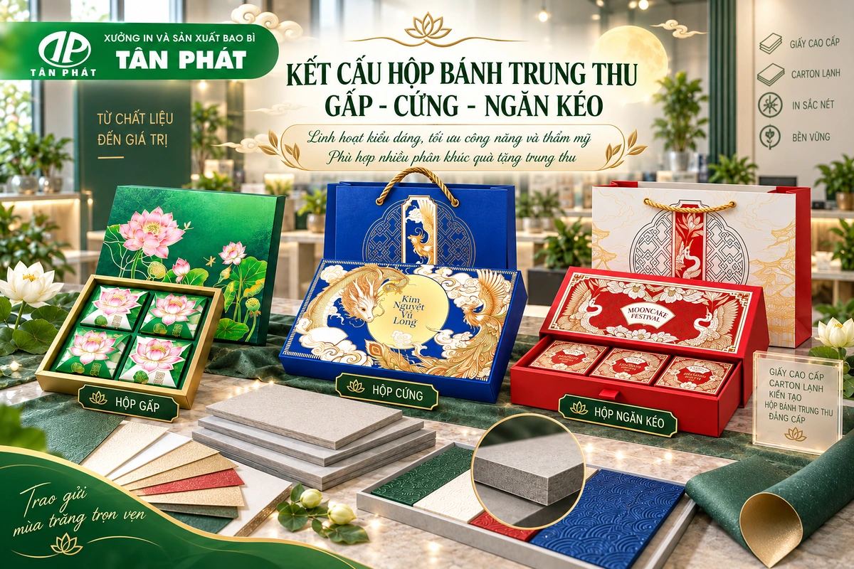 Kết cấu hộp bánh Trung thu gấp gọn hộp cứng và ngăn kéo