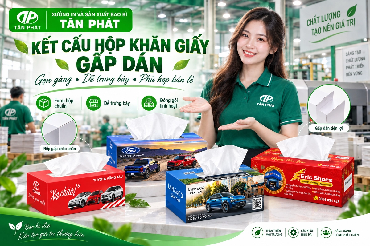 Kết cấu hộp khăn giấy gấp dán cho sản phẩm bán lẻ