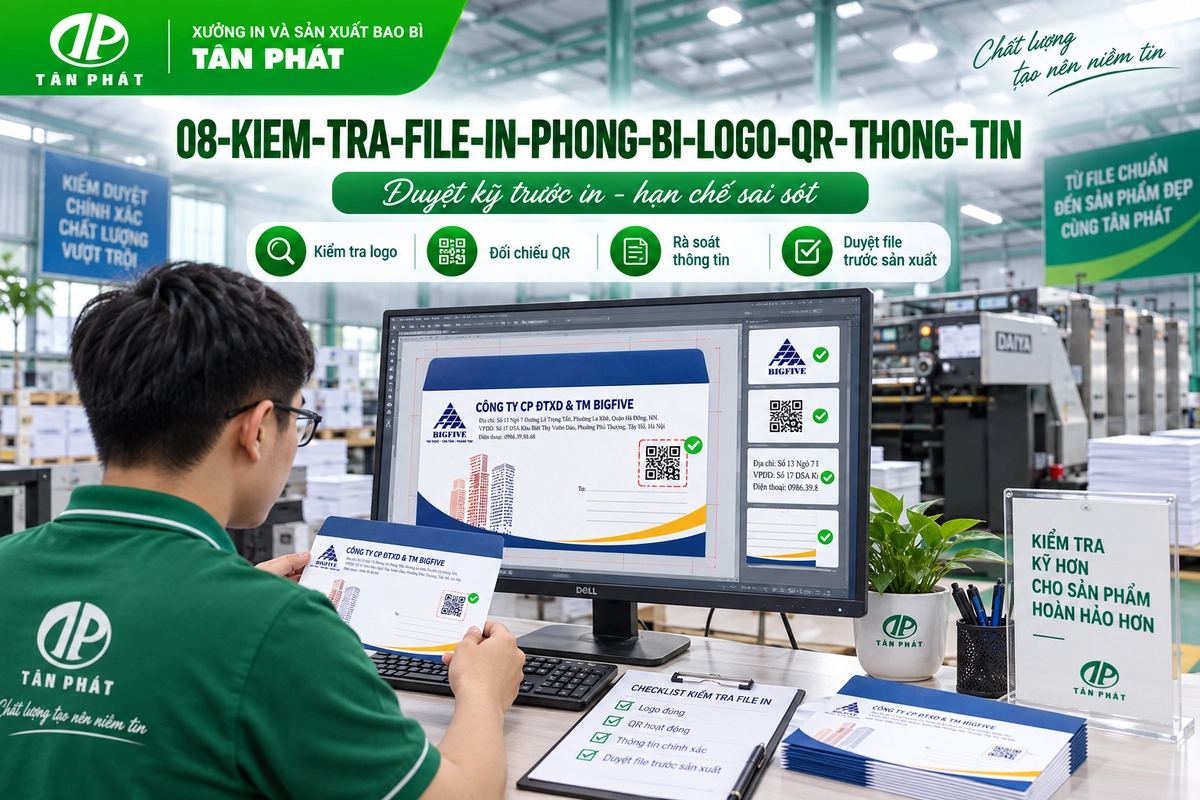 Mặt trước và mặt sau phong bì in logo công ty