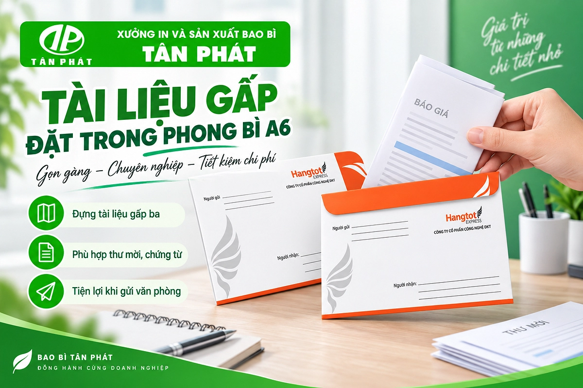 Giấy A4 gấp ba đặt thử trong phong bì A6 12 × 22 cm