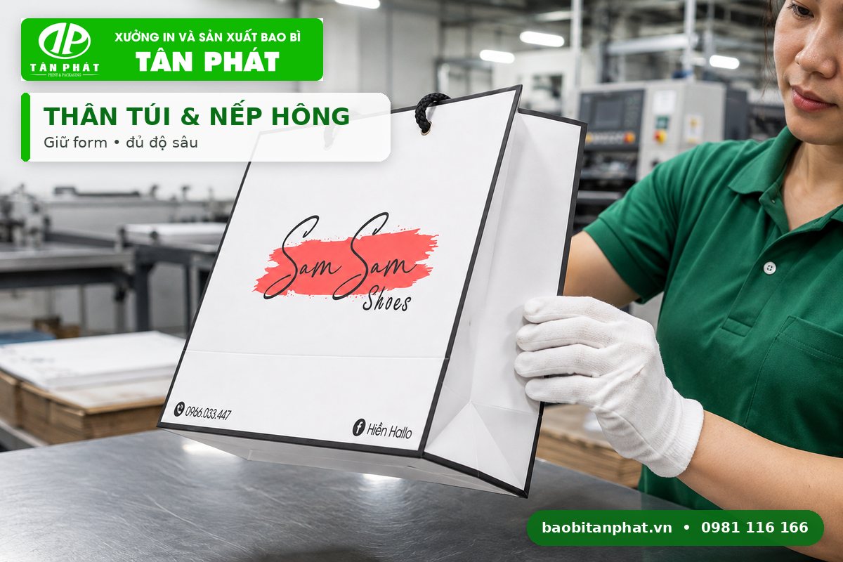 Thân túi và nếp hông của túi giấy đựng giày