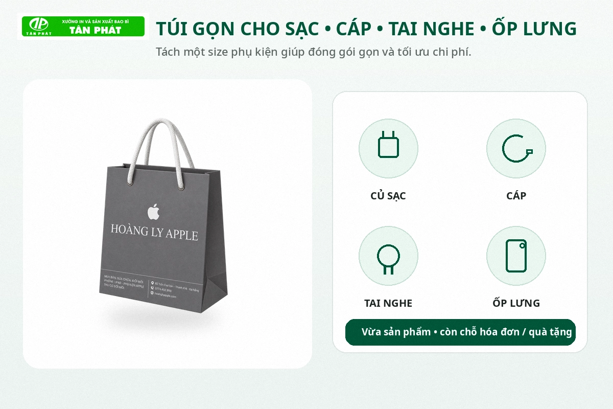 Túi giấy đựng sạc cáp tai nghe và phụ kiện điện thoại
