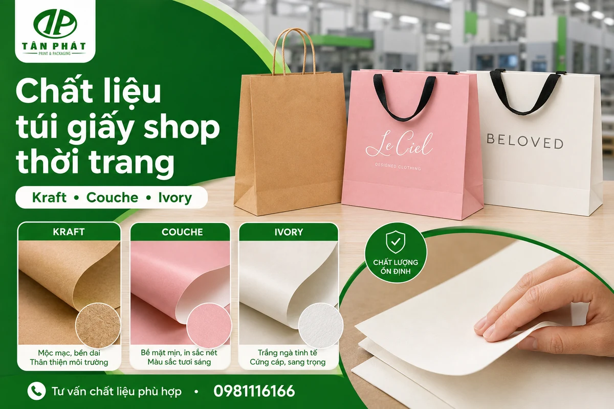 Chất liệu Kraft Couche Ivory dùng cho túi giấy shop thời trang