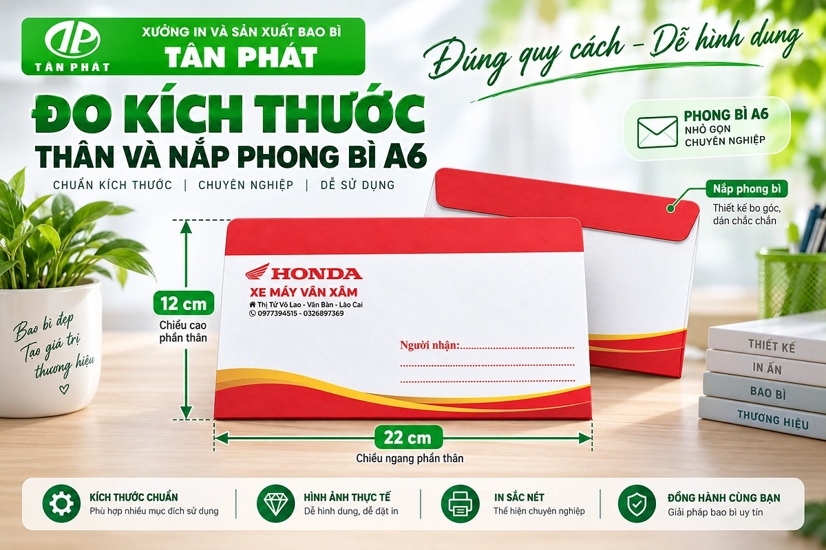 Đo kích thước thân và phần nắp phong bì A6 trước khi sản xuất