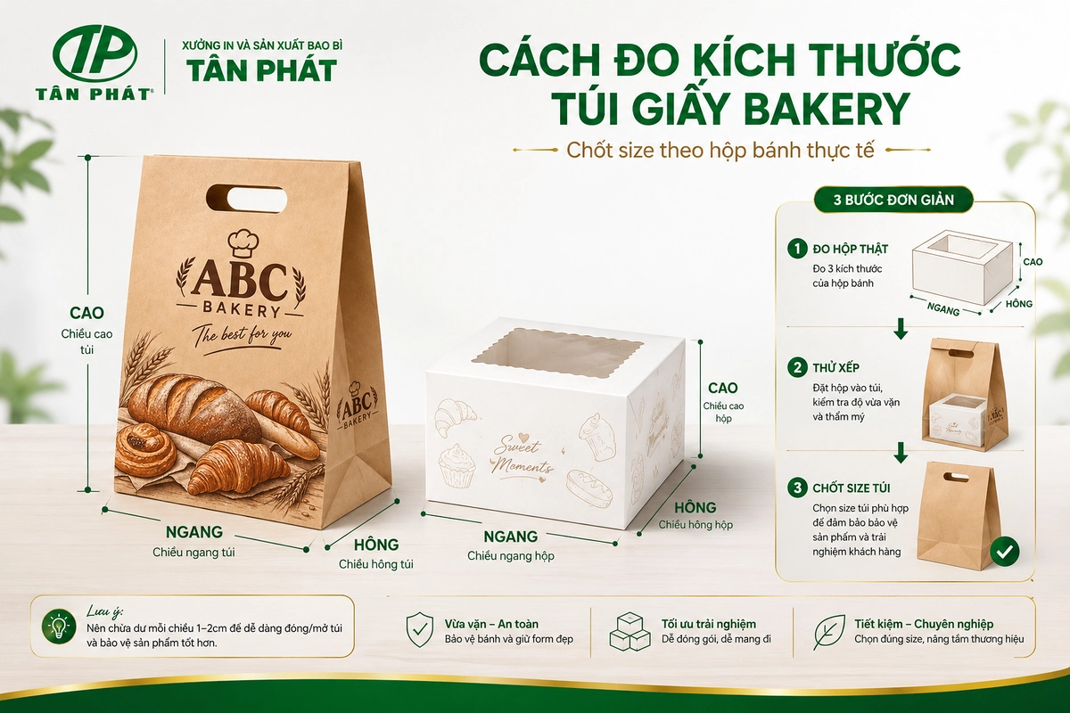 Cách đo kích thước túi giấy bakery theo hộp bánh thực tế