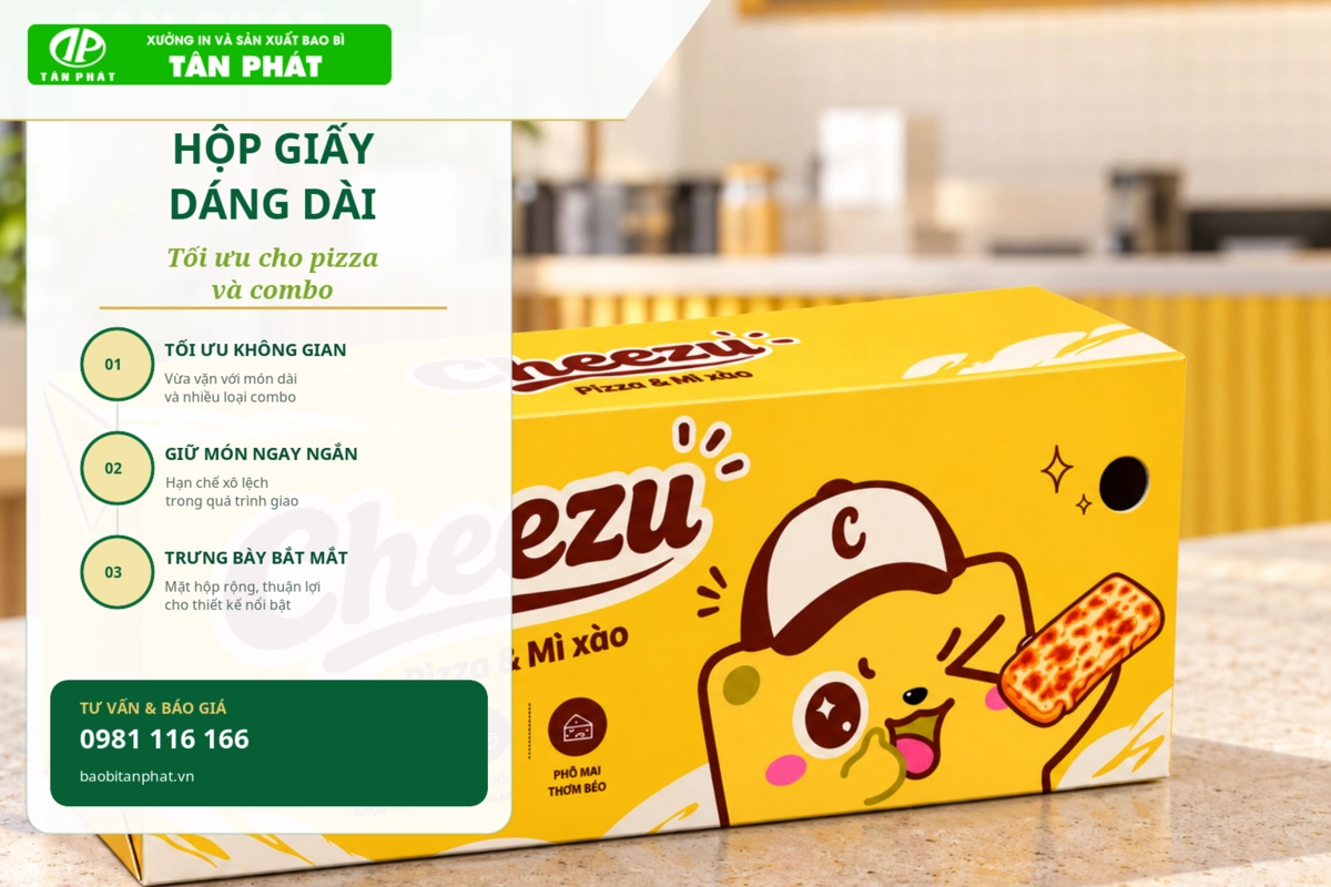 Hộp giấy đựng gà rán ở trạng thái đóng và mở nắp