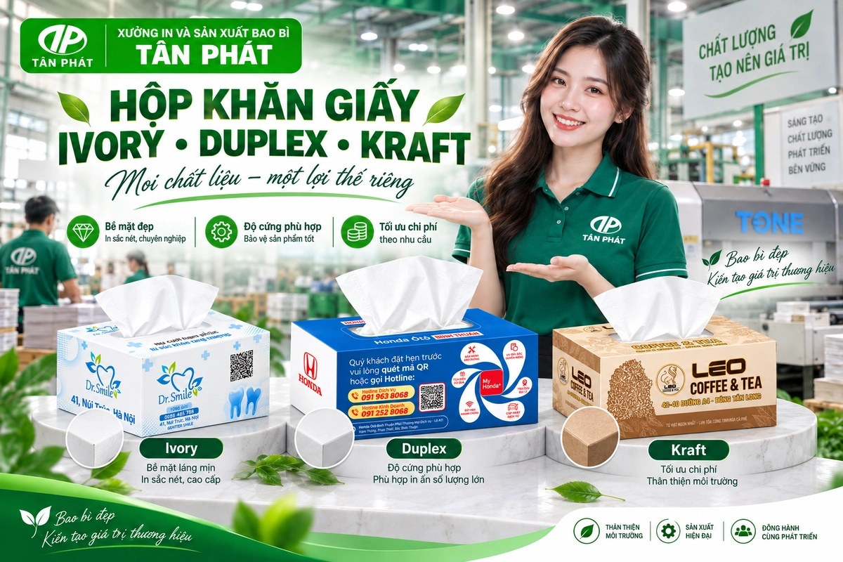 Hộp khăn giấy bằng giấy Ivory Duplex và Kraft