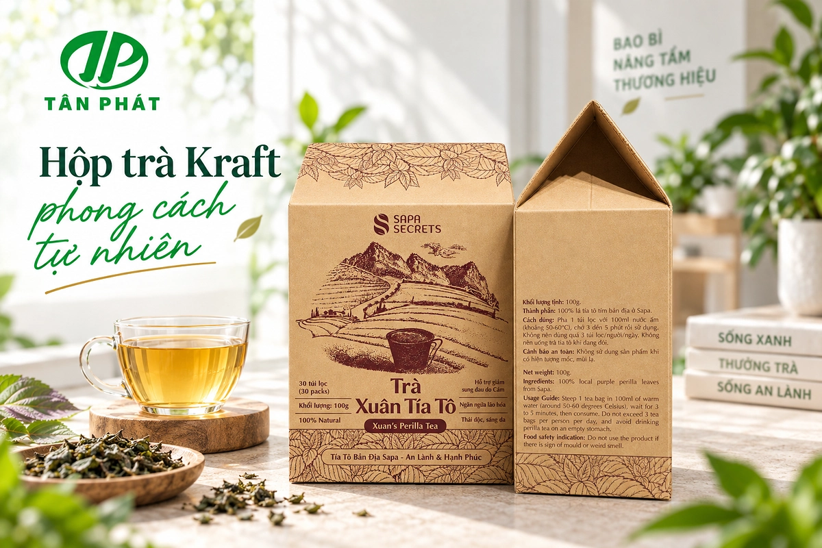 Hộp trà giấy Kraft phong cách mộc và tự nhiên