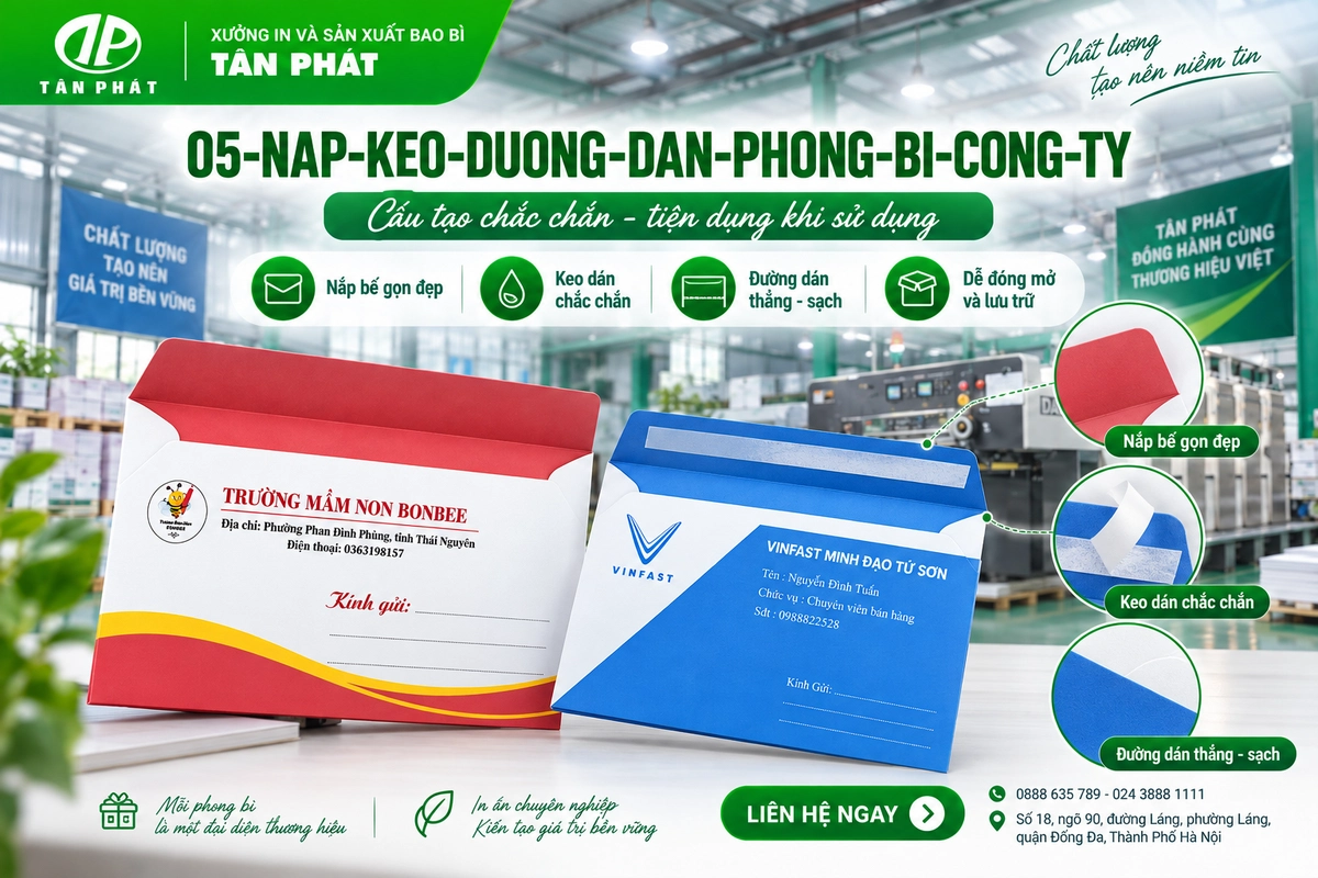 Chi tiết nắp keo và đường dán phong bì công ty