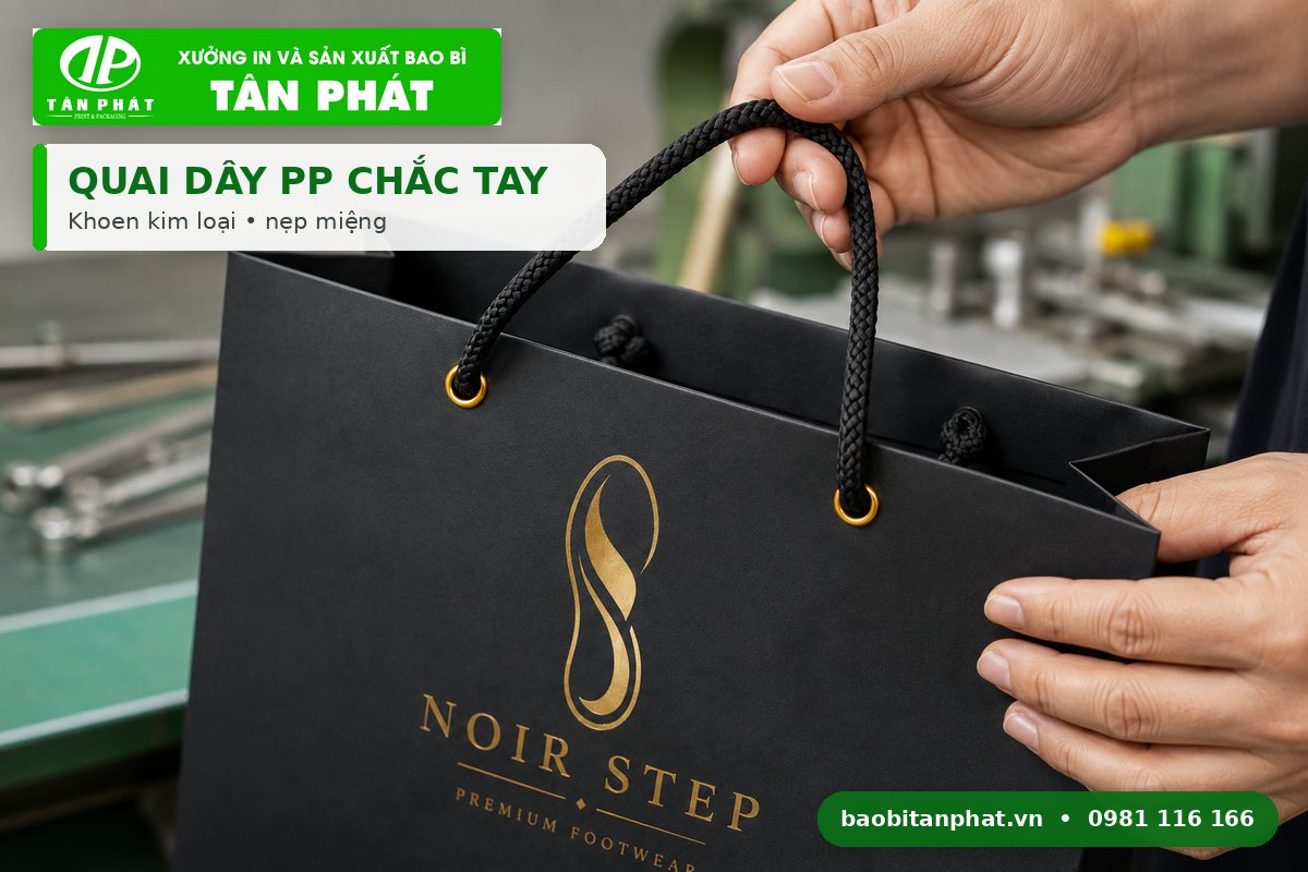 Quai dây PP chắc tay cho túi giấy đựng hộp giày
