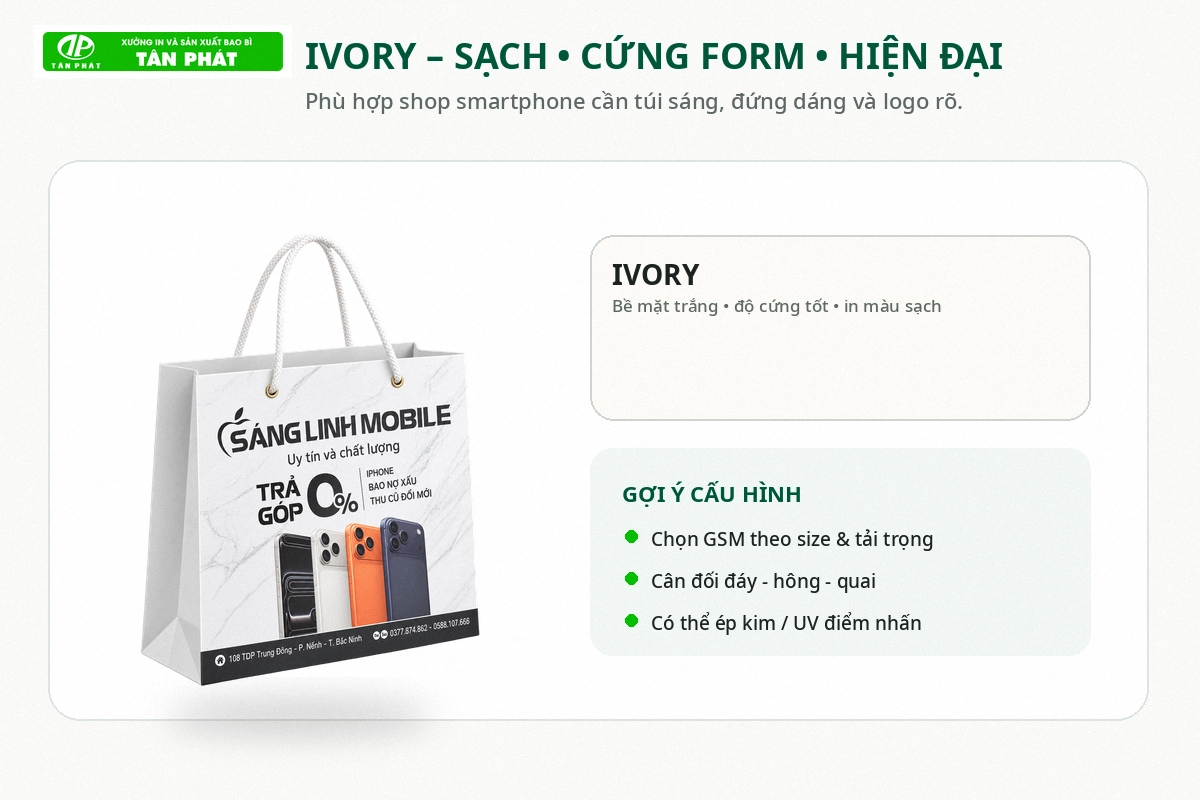 Túi giấy Ivory cứng form cho cửa hàng điện thoại