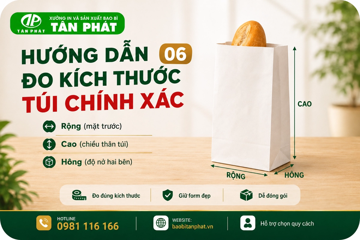 Cách đo kích thước túi giấy đựng bánh mì từ sản phẩm thật