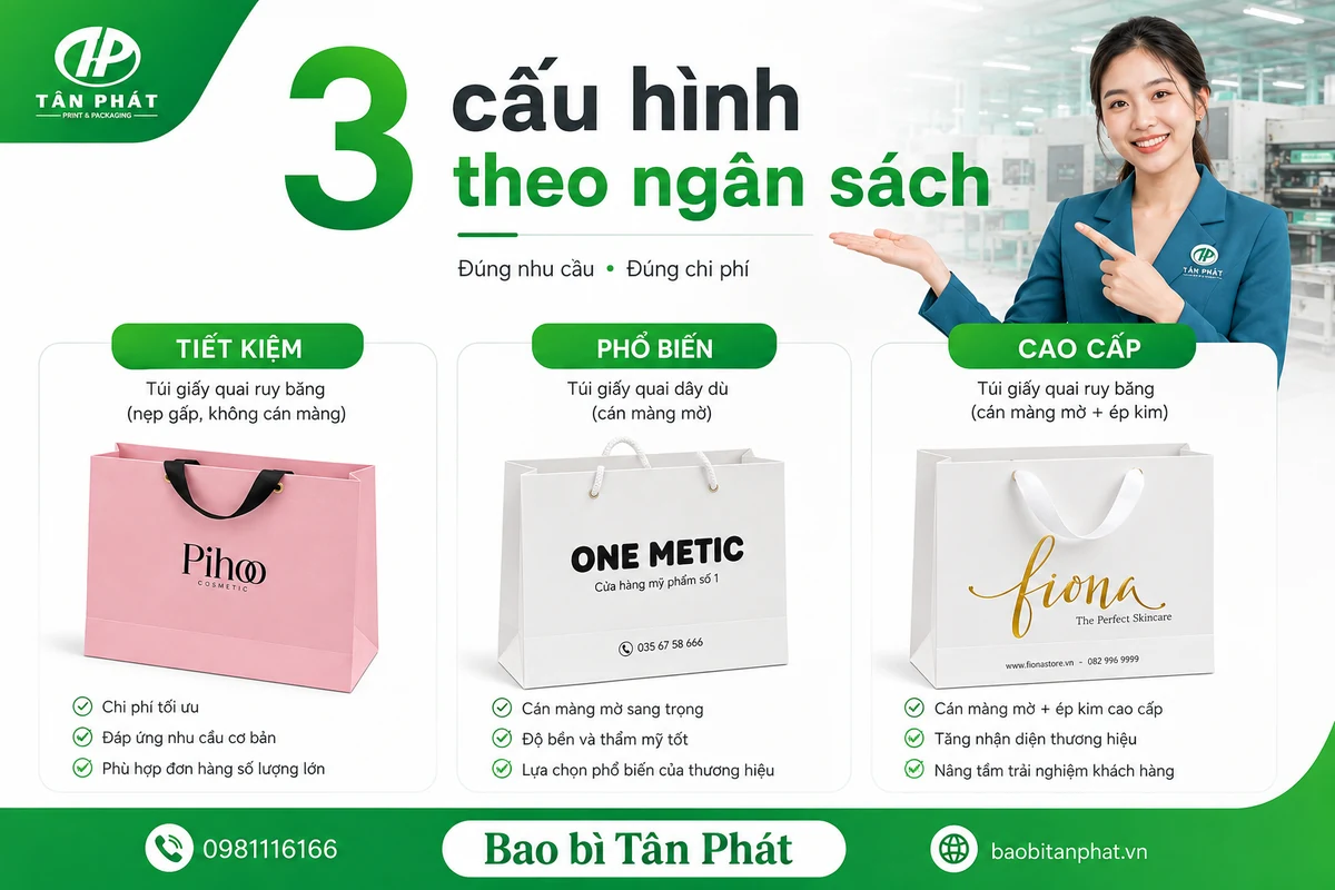 Ba cấu hình túi giấy mỹ phẩm theo ngân sách và mục tiêu sử dụng