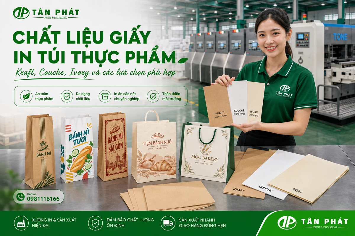 Chất liệu giấy in túi thực phẩm Kraft Couche Ivory