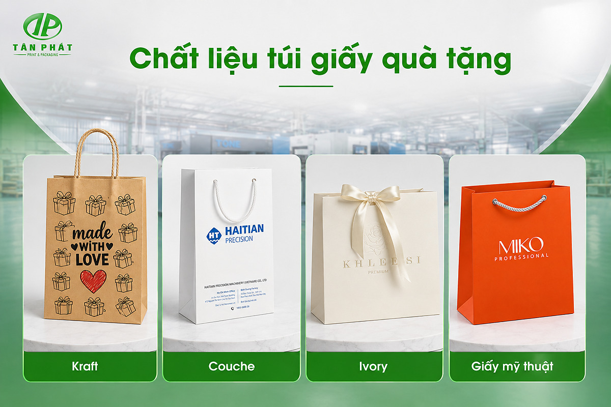 So sánh chất liệu Kraft, Couche, Ivory và giấy mỹ thuật làm túi quà