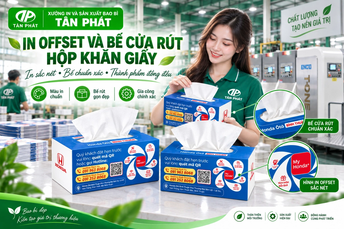 In offset và bế cửa rút hộp đựng khăn giấy