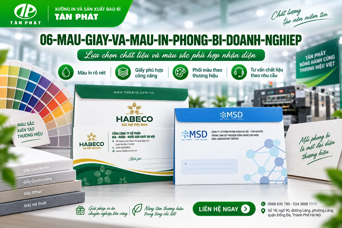 Mẫu giấy và màu in cho phong bì doanh nghiệp