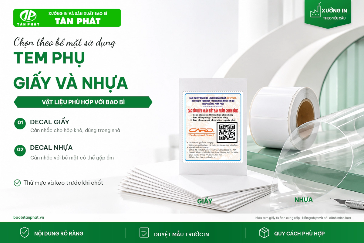 Mẫu tem decal giấy và vật liệu decal nhựa minh họa