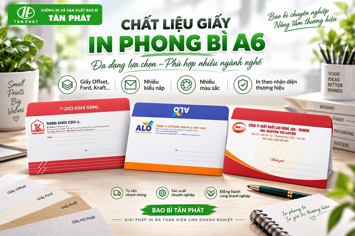 Mẫu giấy dùng in phong bì A6 với bề mặt và màu in khác nhau