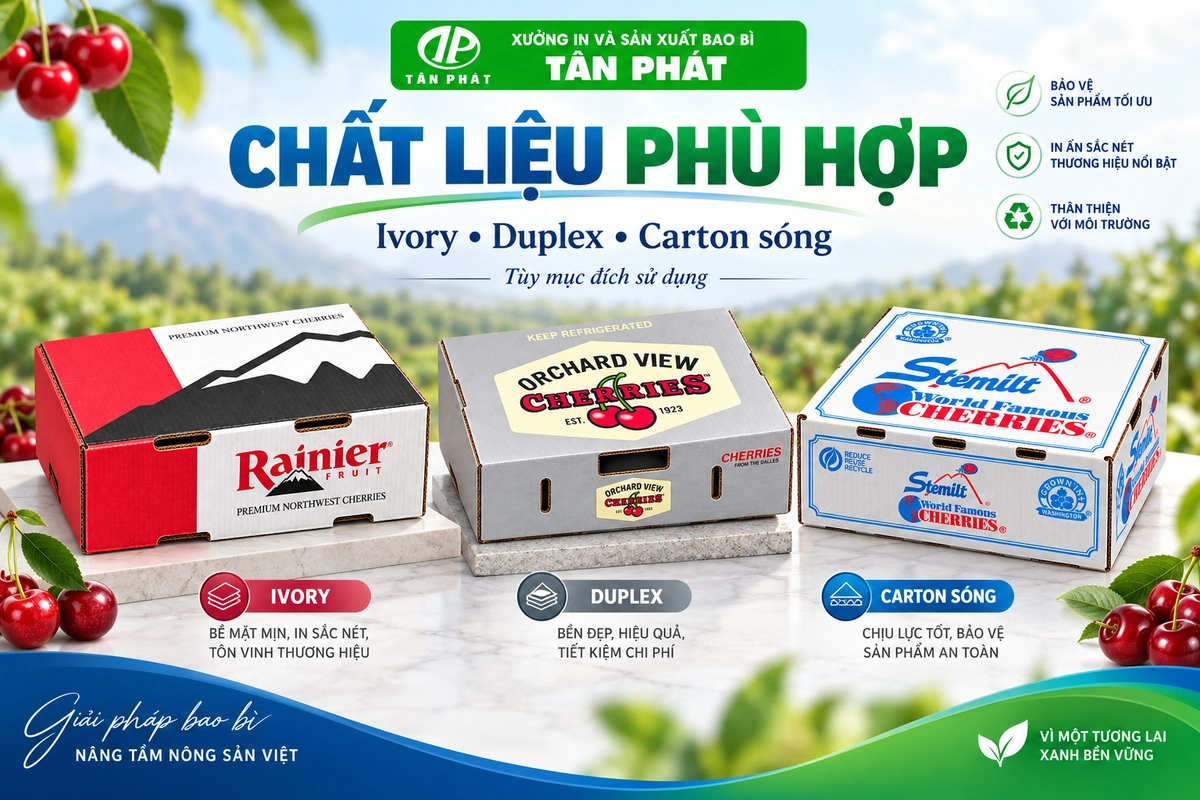 Chất liệu Ivory Duplex carton sóng dùng làm hộp cherry