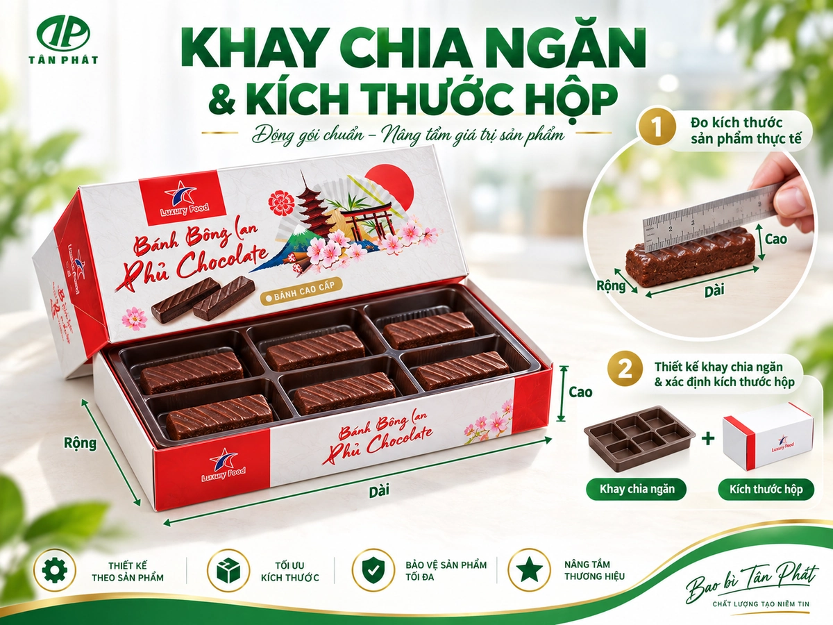 Khay chia ngăn và cách bố trí sản phẩm bên trong hộp bánh kẹo