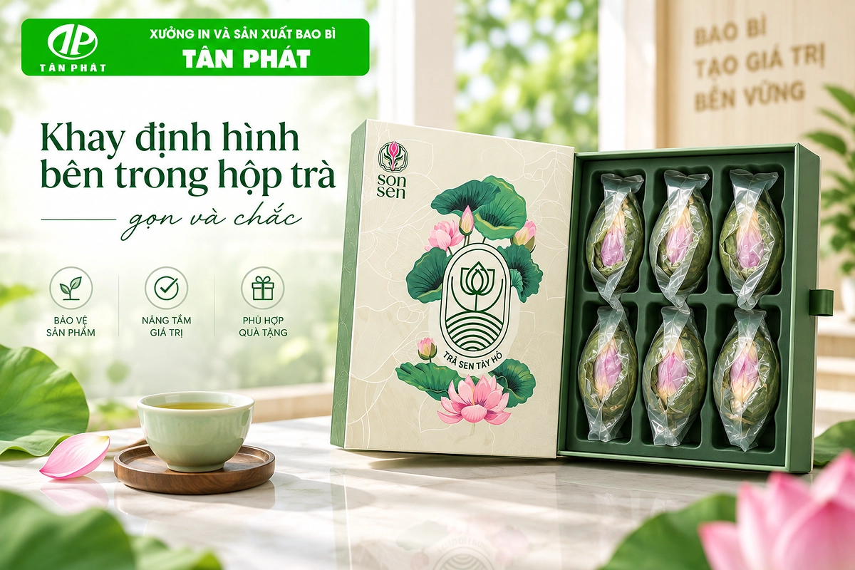Khay định hình giữ lon trà hoặc hũ trà ổn định bên trong hộp