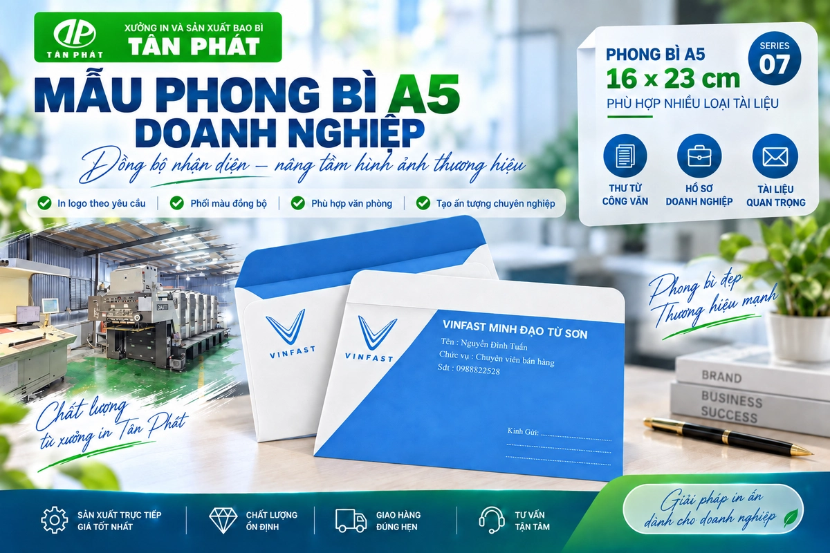 Mẫu phong bì A5 doanh nghiệp in logo và màu nhận diện
