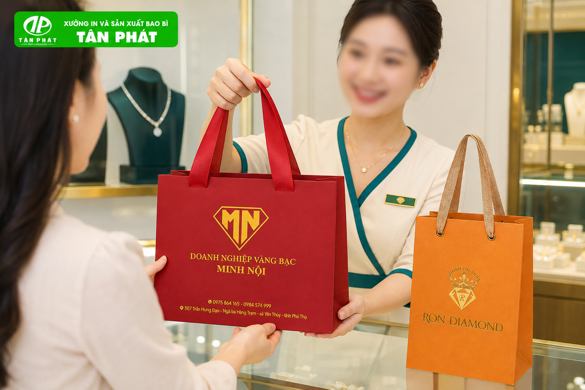 Quai ruy băng và nẹp miệng túi giấy trang sức