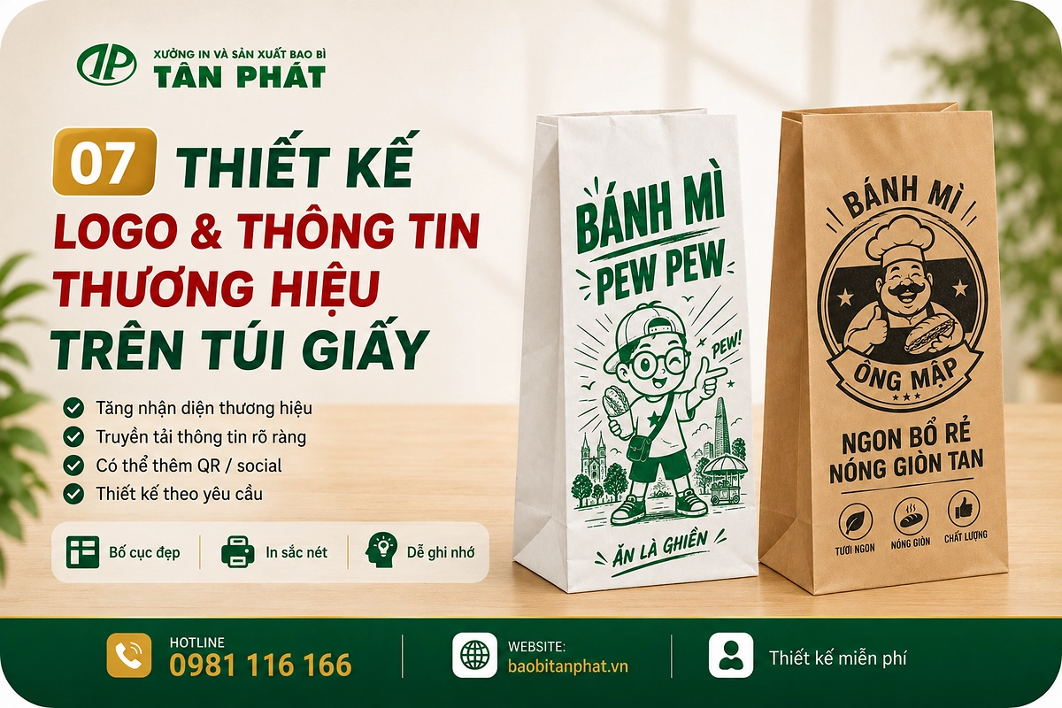 Thiết kế logo và QR trên túi giấy bánh mì