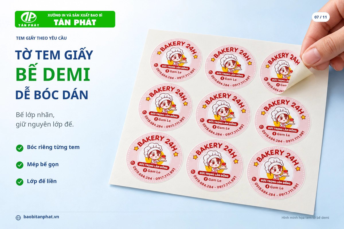 Tờ tem giấy bế demi với một nhãn được bóc khỏi lớp đế