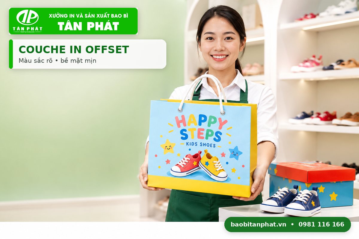 Túi giấy Couche in offset đựng giày nhiều màu