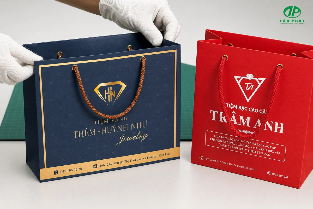 Chi tiết đáy nẹp miệng và lỗ quai túi giấy trang sức