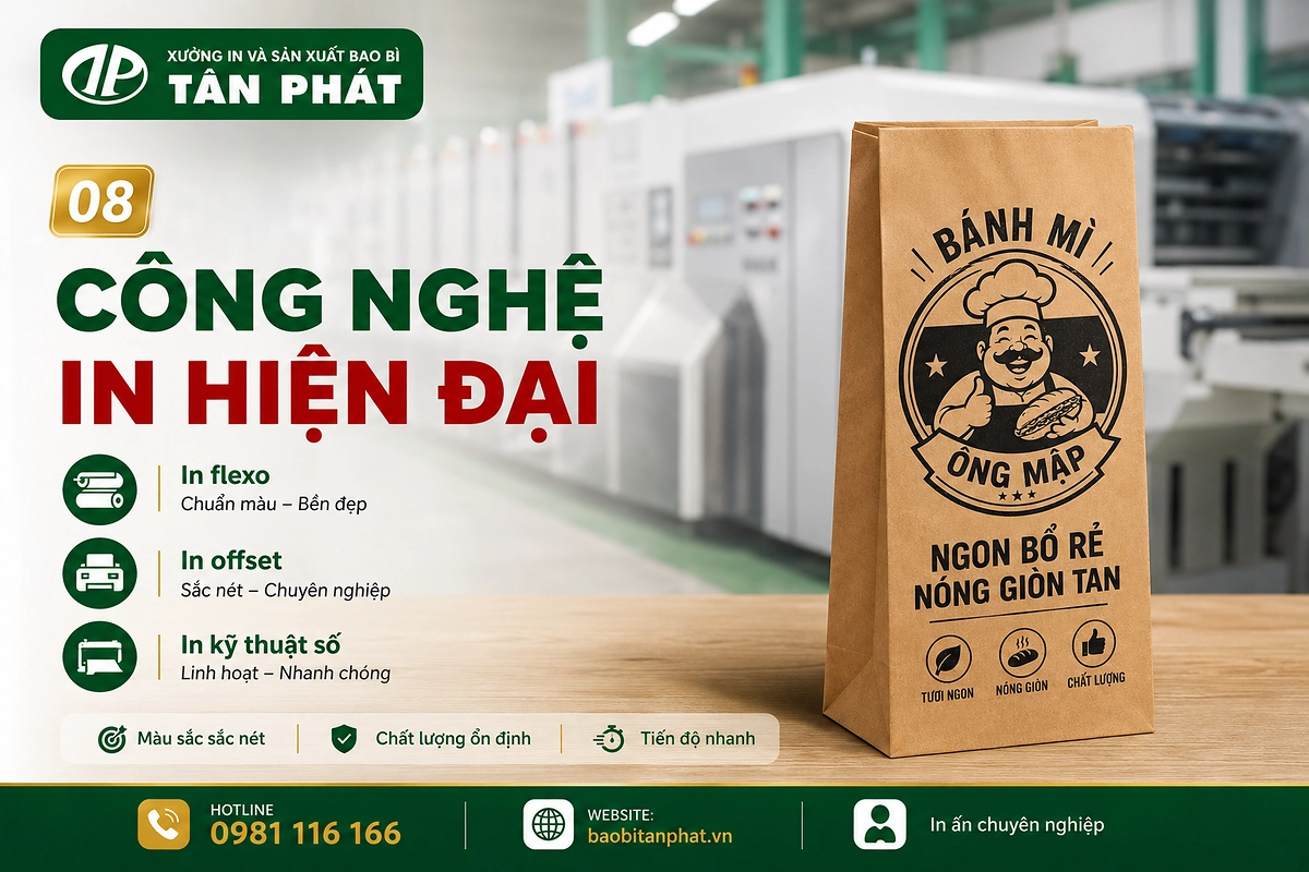 Lựa chọn công nghệ in túi giấy bánh mì theo cấu trúc và số lượng