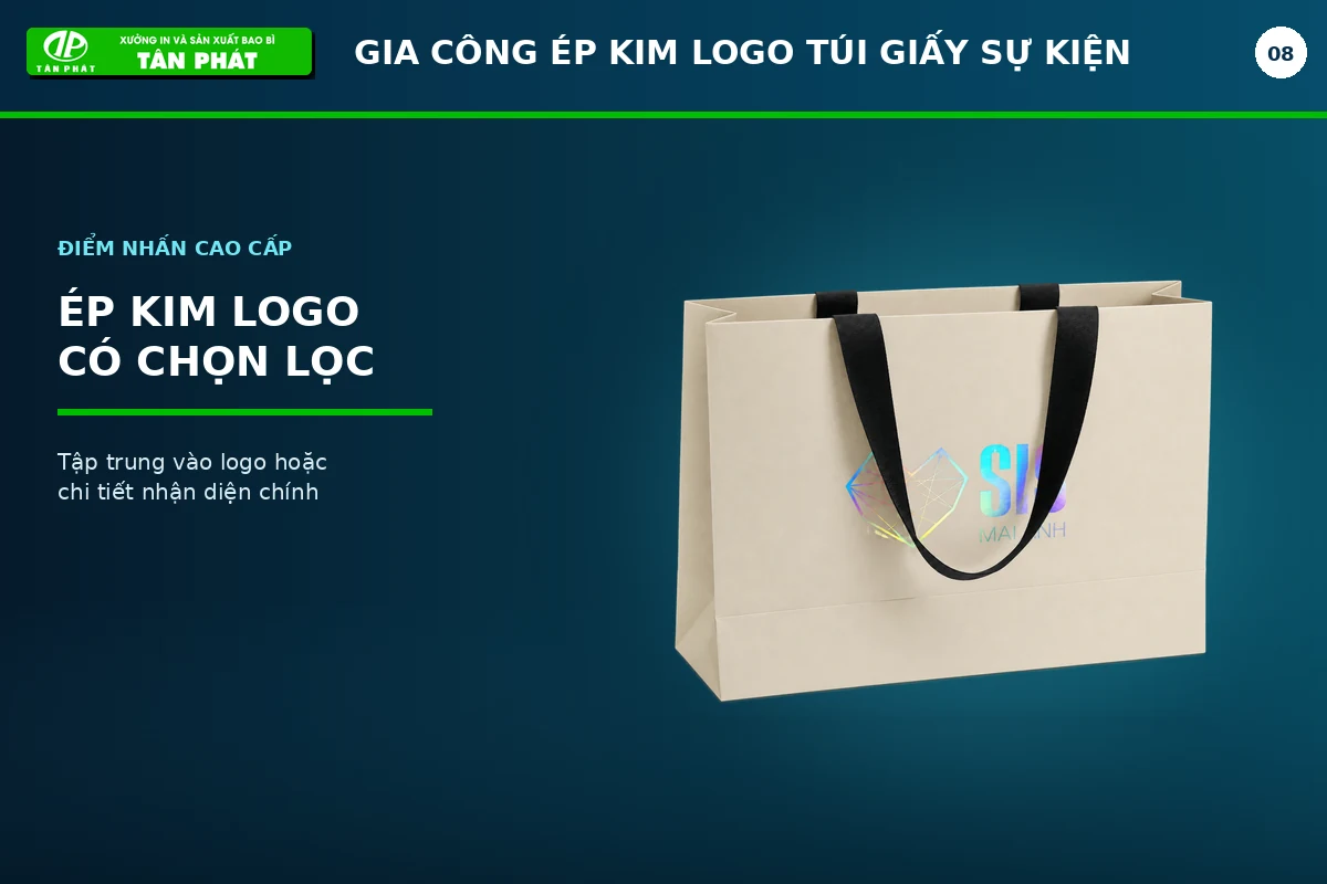 Gia công ép kim logo trên túi giấy sự kiện cao cấp