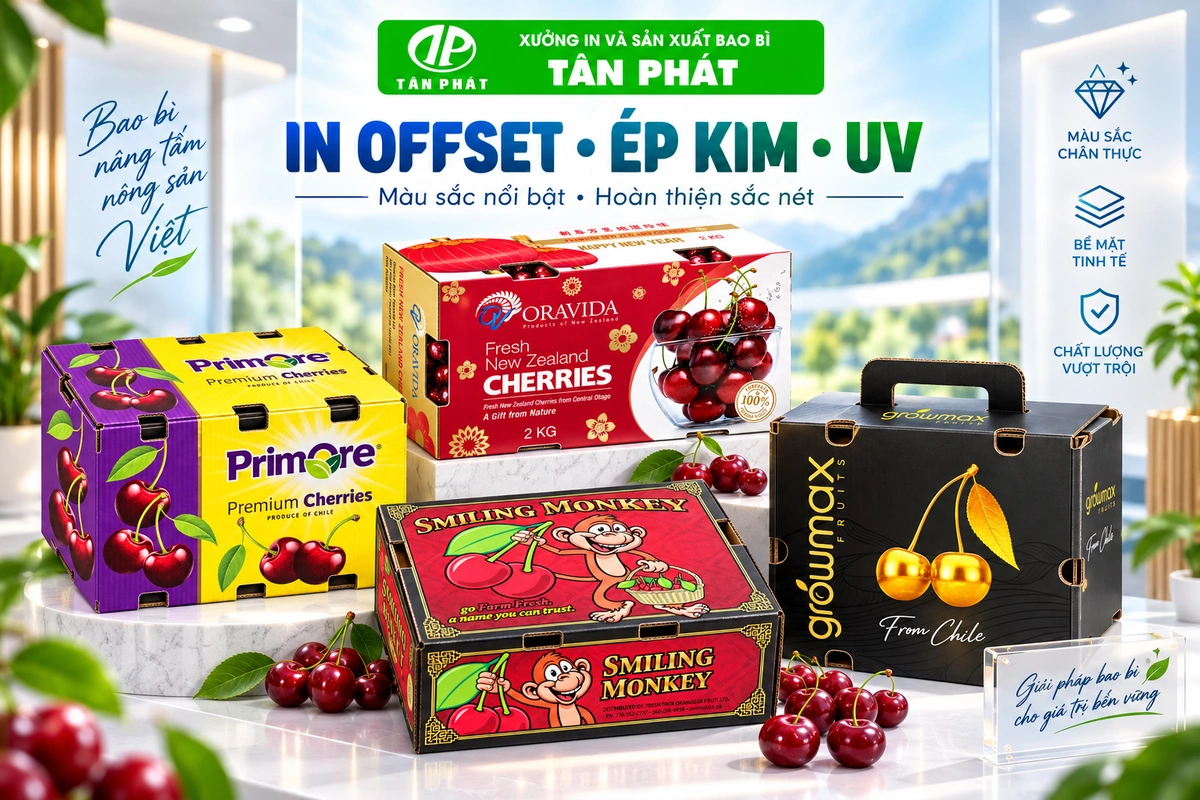In offset ép kim và phủ UV cho hộp cherry in logo