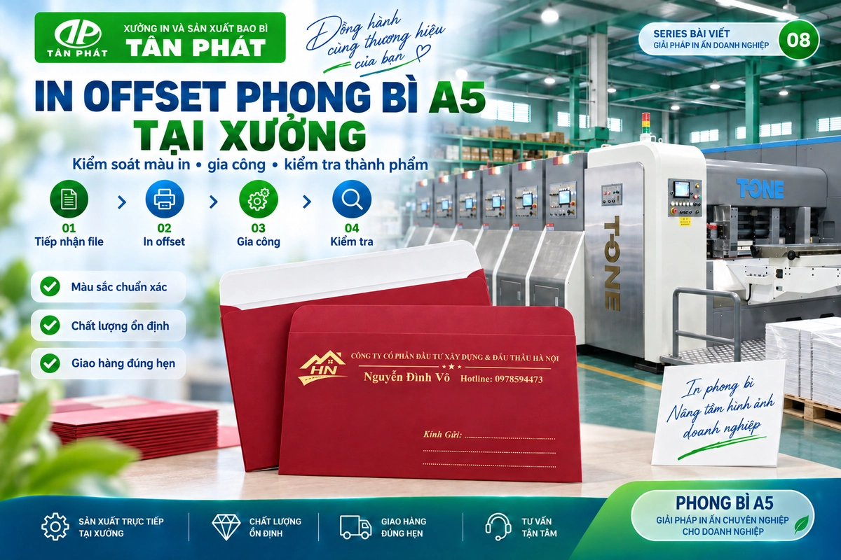 Quy trình in phong bì A5 tại xưởng in Tân Phát