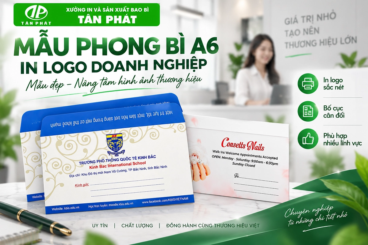 Mẫu phong bì A6 in logo doanh nghiệp theo bộ nhận diện