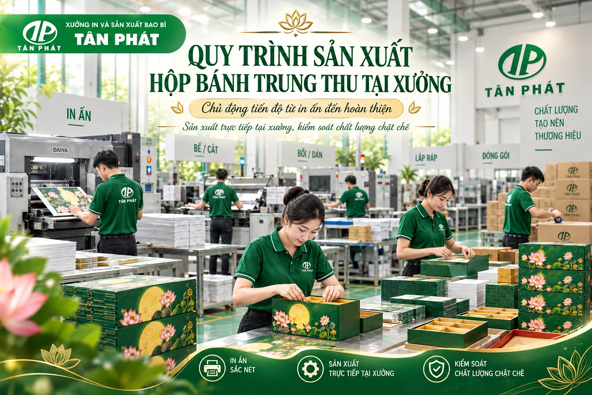Quy trình sản xuất hộp bánh Trung thu tại xưởng Tân Phát