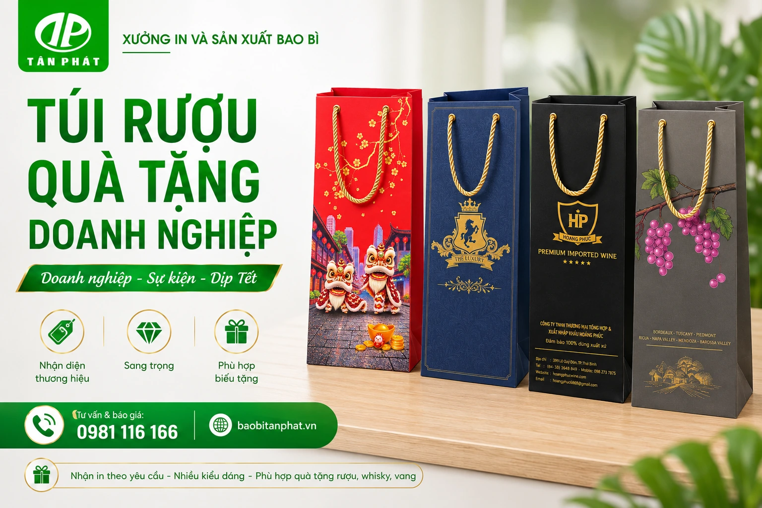 Túi giấy đựng rượu cho quà tặng doanh nghiệp, sự kiện và dịp Tết