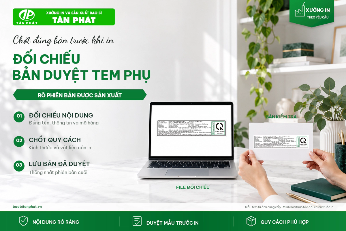 Đối chiếu mẫu tem phụ với nội dung đã được duyệt